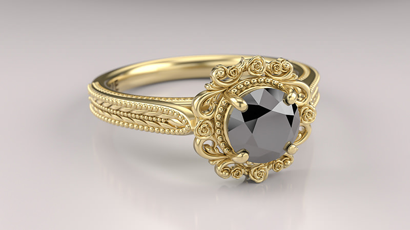 anel-de-noivado-com-flores-e-diamante-negro